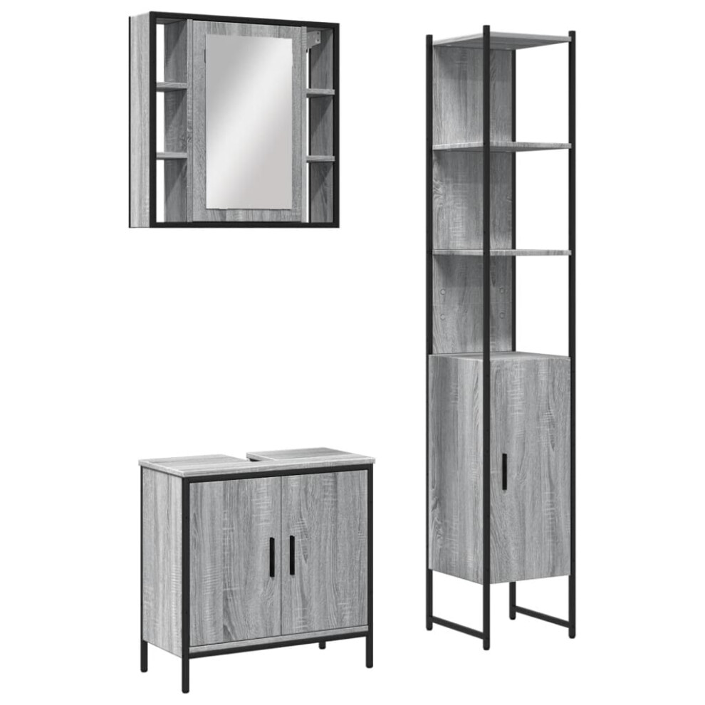 vidaXL Bathroom Cabinet Set 3 Piece Sink Cabinet Grey Sonoma Engineered Wood