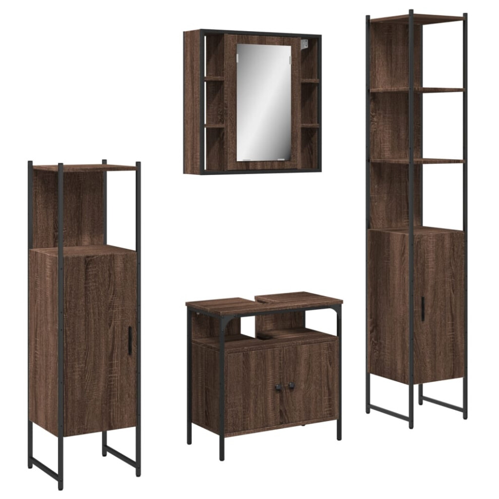 vidaXL Bathroom Cabinet Set 4 Piece Sink Cabinet Brown Oak Engineered Wood