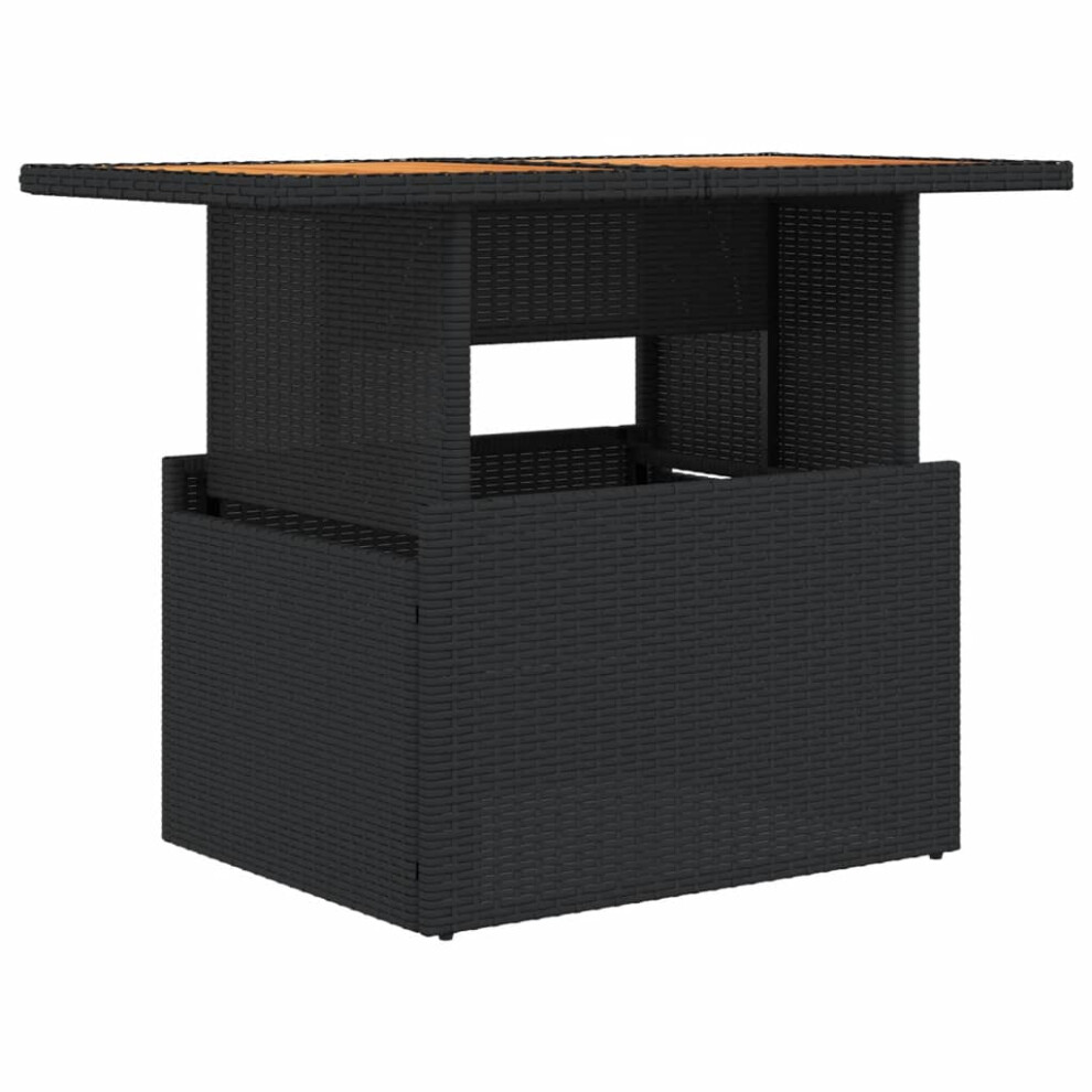 Vidaxl Garden Table Outdoor Dining Table Black Poly Rattan And Acacia Wood
