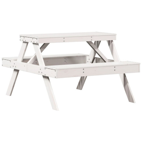 VidaXL vidaXL Picnic Table Outdoor Dining Table Garden Table White Solid Wood Pine 1
