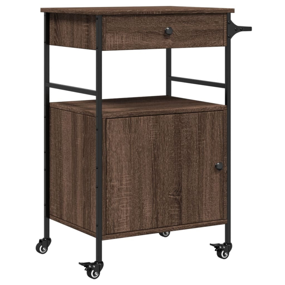 Vidaxl Kitchen Trolley Rolling Cart Storage Cart Brown Oak Engineered Wood