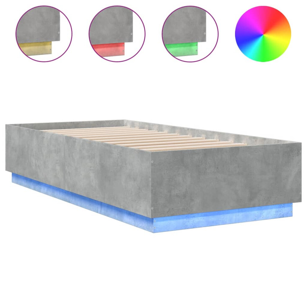 vidaXL Bed Frame with LED Lights Concrete Grey 100x200 cm Engineered Wood