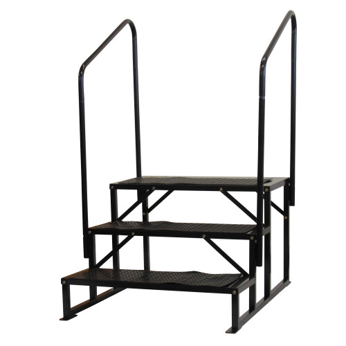Freestanding Caravan Triple Step with 2 Handrails (Non Slip Mats) 2