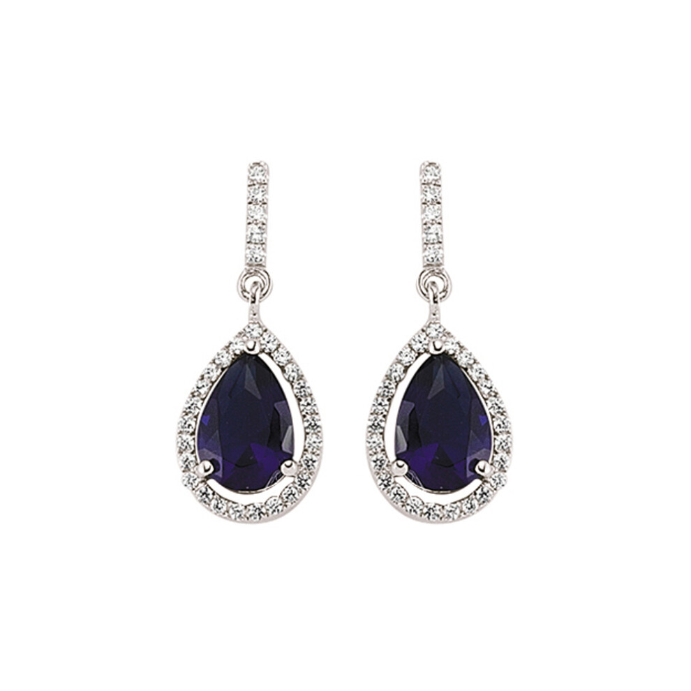 Jewelco London Ladies Sterling Silver Sapphire-Blue Pear Cubic Zirconia Halo Tears of Joy Drop Earrings - GVE374SAP
