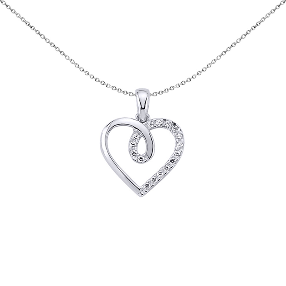 Jewelco London Ladies Sterling Silver Cubic Zirconia Love Heart Pendant Necklace 18 inch - GVP279