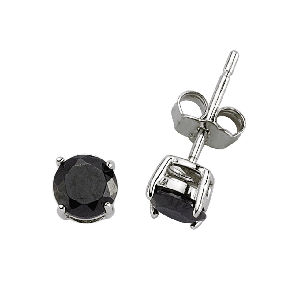 Jewelco London Ladies Sterling Silver Black Cubic Zirconia Double Gallery Solitaire Stud Earrings 5mm - RD5BLK