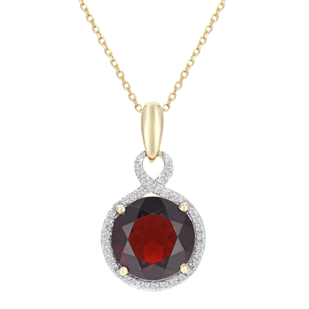 Jewelco London 9ct Yellow Gold Round 8pts Diamond Round 3.8ct Garnet Cocktail Pendant Necklace 16 inch 42cm - DP1AXL680YGT