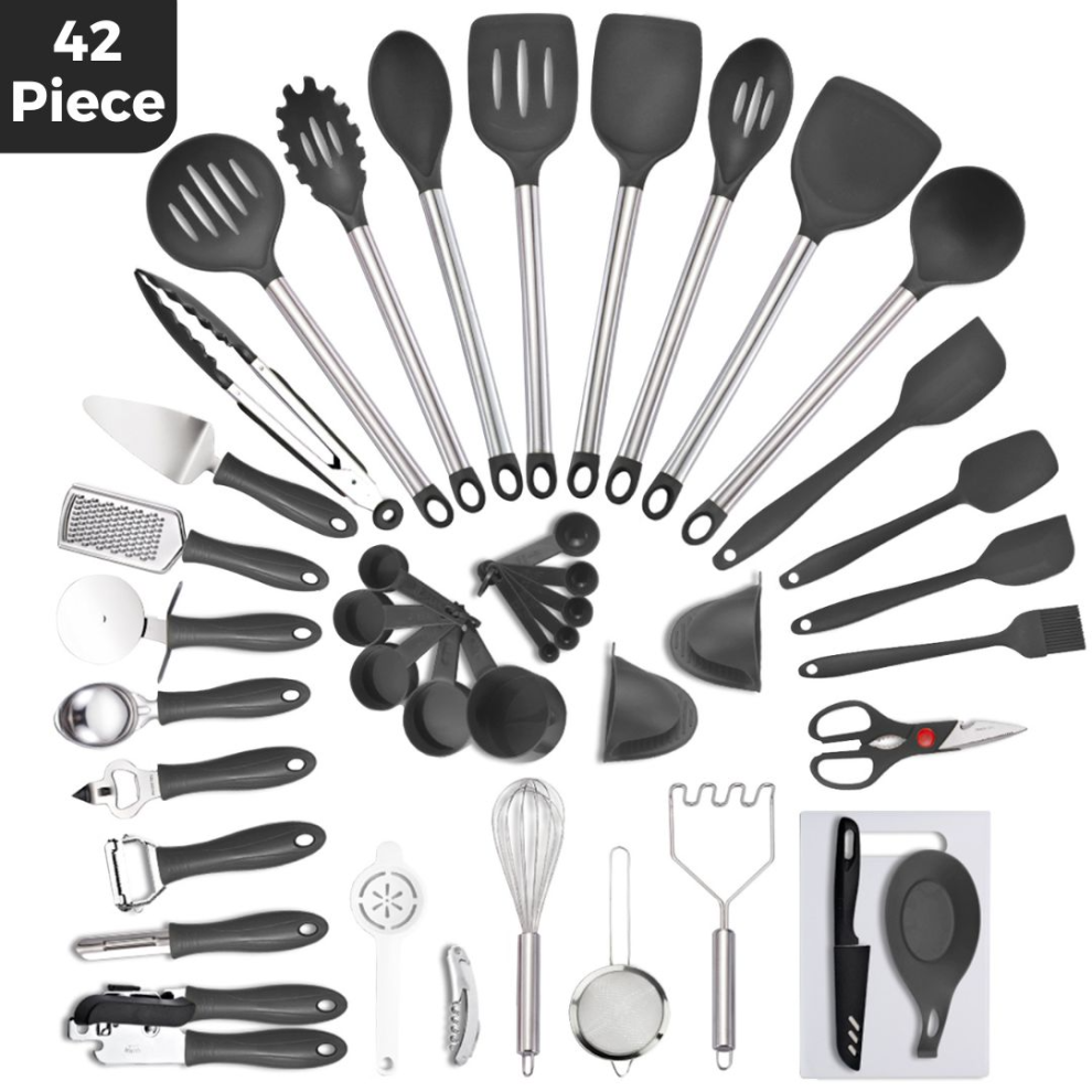 42 Piece Kitchen Utensils Set Stainless Steel Cooking Tools Baking Spoon Spatula Masher