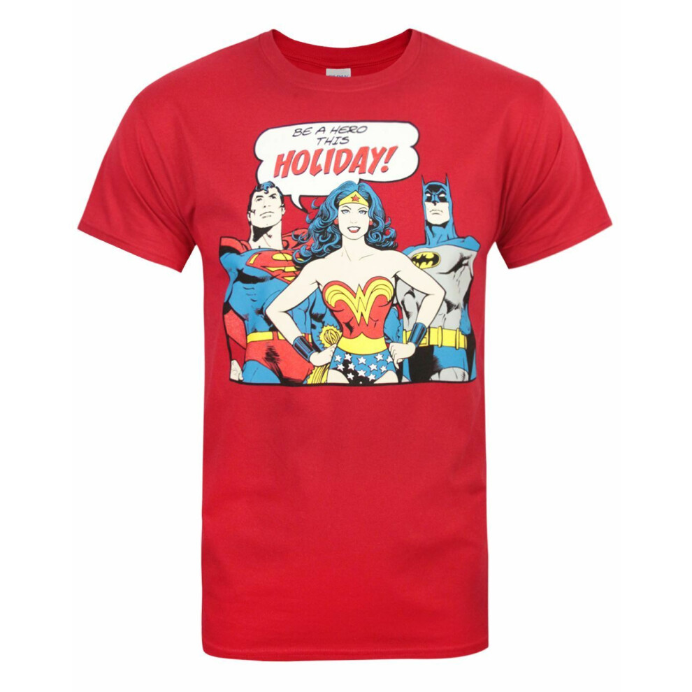 (Medium) DC Comics Short Sleeved T-Shirt (Mens Red)