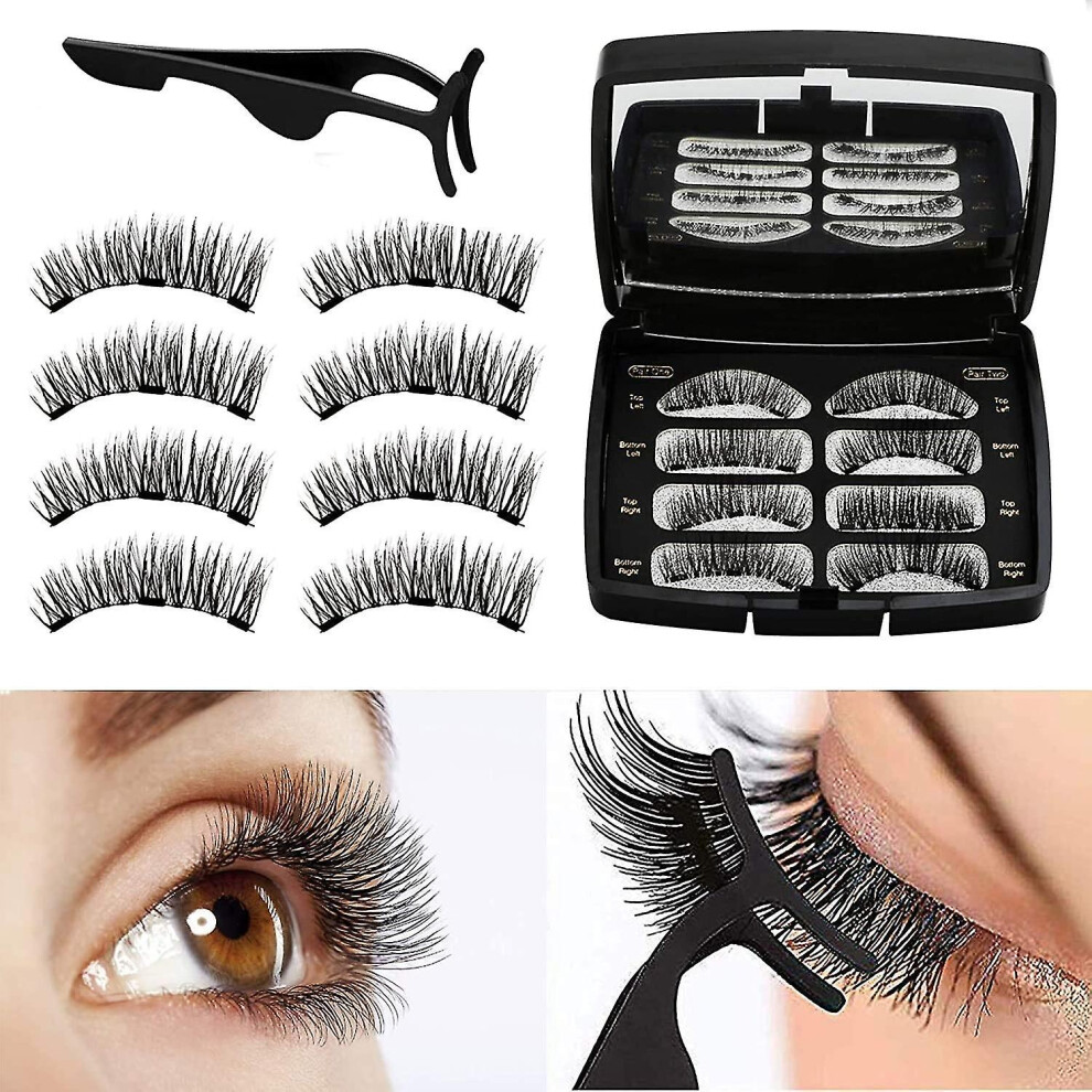 Magnetic Eyelashes, Reusable 3d Magnetic False Eyelashes Fake Eye Lashes, No Glue 3 Magnets Natural Look Eyelashes Extensions With Tweezers For Women