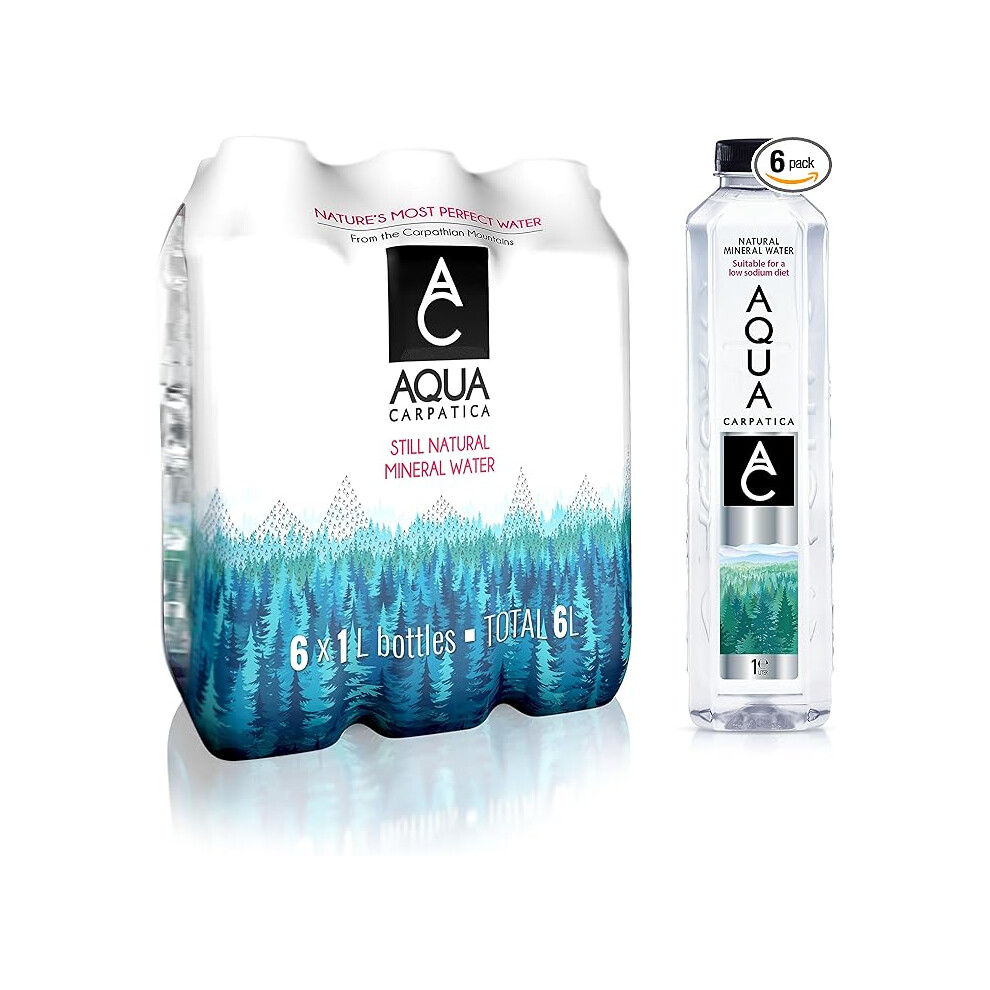 AQUA Carpatica 1L x 6 Pure Natural Still Mineral Water 6-Pack Bottled Water Nitrate Free Low Sodium Natural Electrolytes Premium Multipack Recyclable