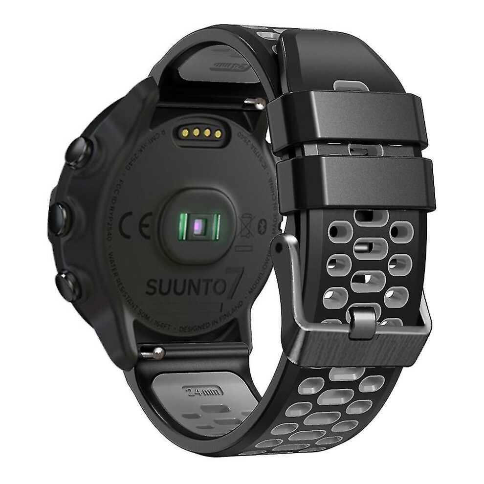 (Black Grey) For Suunto 7 / 9 / 9 Baro Dual-Color Silicone Watch Band 24Mm Multi-Hole Design Quick Release Wristband Strap Black,Grey