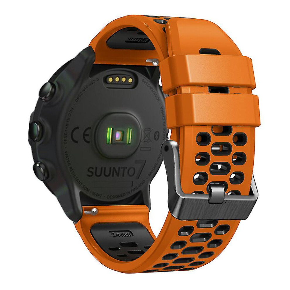 (Orange Black) For Suunto 7 / 9 / 9 Baro Dual-Color Silicone Watch Band 24Mm Multi-Hole Design Quick Release Wristband Strap Orange,Black