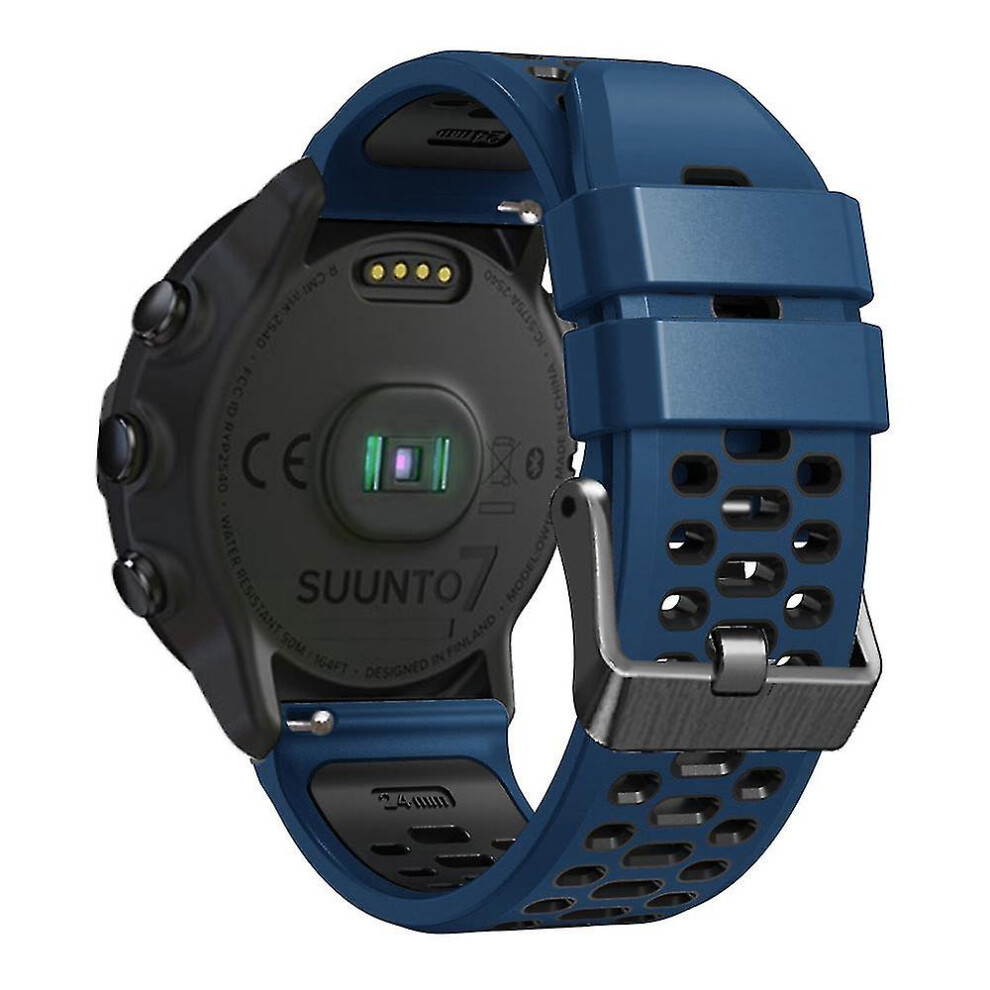 (Dark Blue Black) For Suunto 7 / 9 / 9 Baro Dual-color Silicone Watch Band 24mm Multi-hole Design Quick Release Wristband Strap