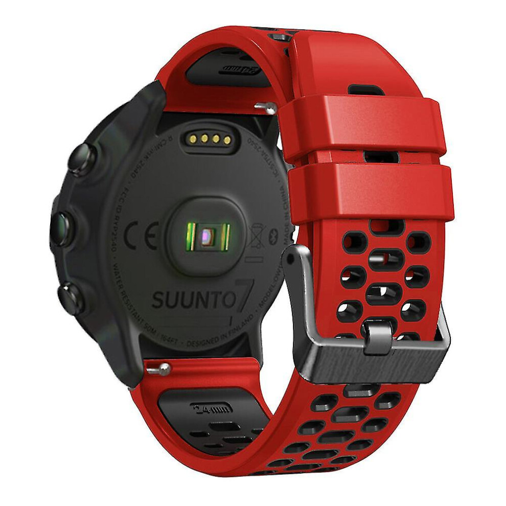 (Red Black) For Suunto 7 / 9 / 9 Baro Dual-Color Silicone Watch Band 24Mm Multi-Hole Design Quick Release Wristband Strap Black,Red
