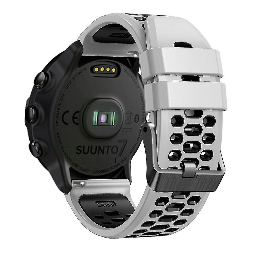 (White Black) For Suunto 7 / 9 / 9 Baro Dual-Color Silicone Watch Band 24Mm Multi-Hole Design Quick Release Wristband Strap White,Black