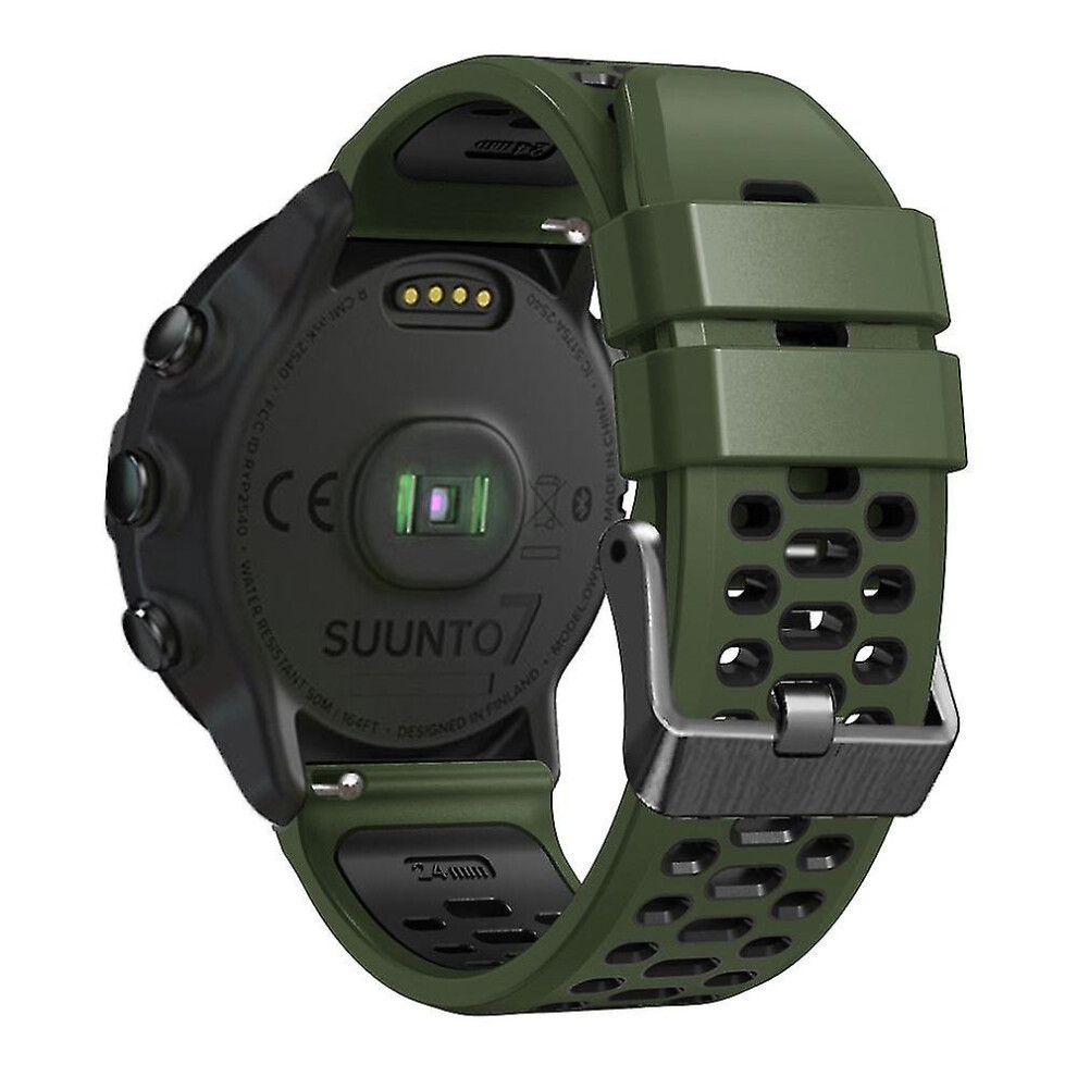 (Army Green Black) For Suunto 7 / 9 / 9 Baro Dual-Color Silicone Watch Band 24Mm Multi-Hole Design Quick Release Wristband Strap Green,Black