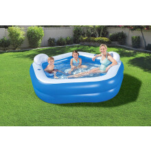 Family Paddling Pool with Built-In Seats - Inflatable, 575L, 2 Cup Holders, Durable Vinyl, Complete Set