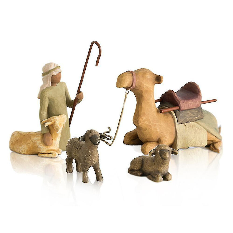 4pc Shepherd And Stable Animals Nativity Set Figurines Resin Sculpture Home Decoration For Living R
