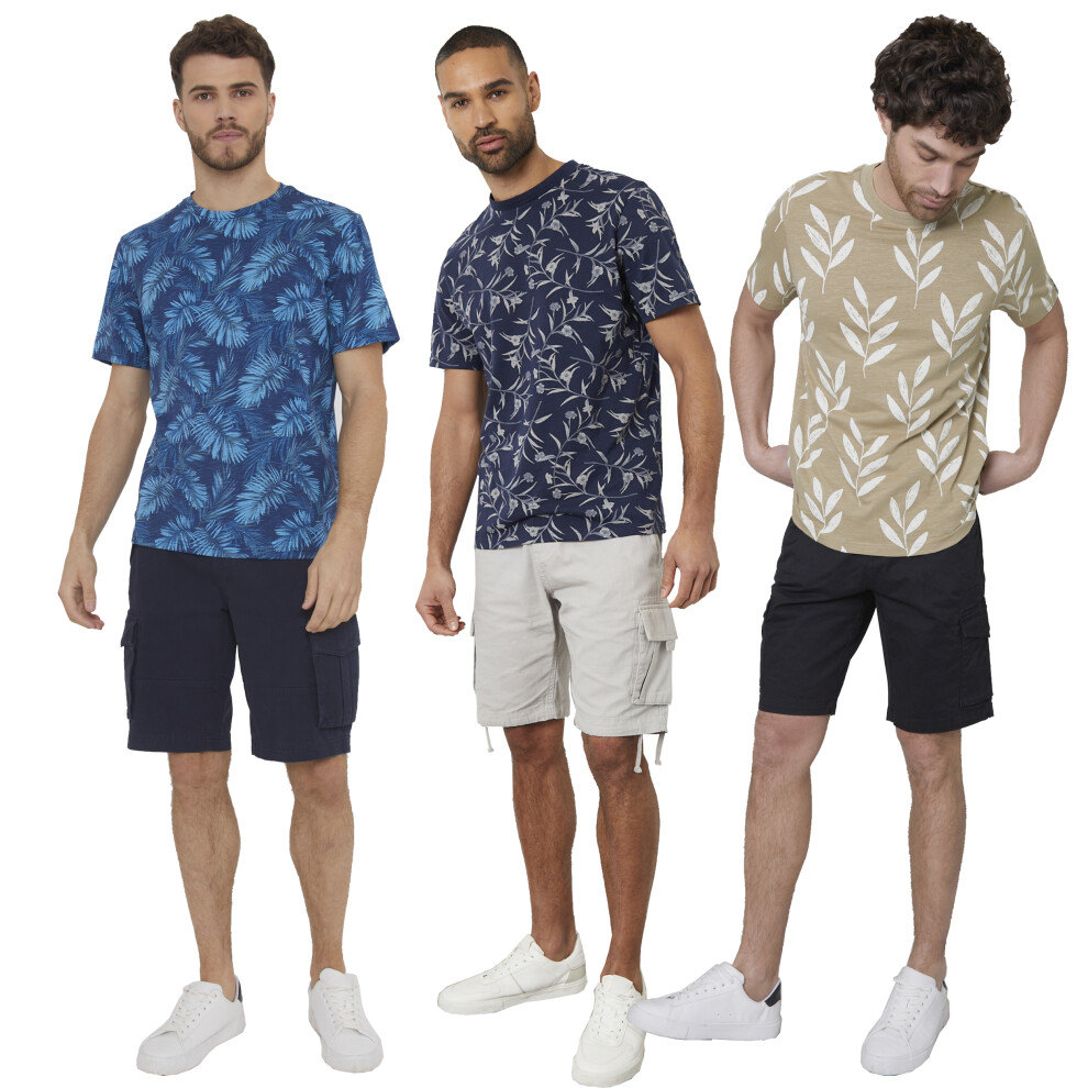 (Blue, Mens Floral Hawaiian Short Sleeve T-Shirt, M) Men Threadbare Printed Cotton T-Shirt