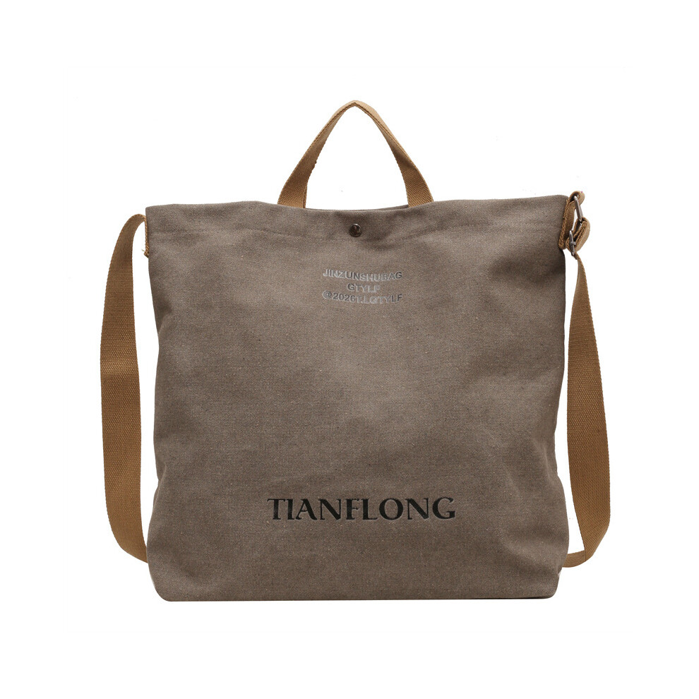 (Gray) Simple Canvas Tote Bag With Large Capacity On The Street Student Crossbody Bag