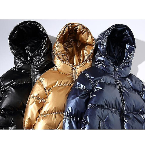 (M, Black) Men's Glossy Puffer Jacket Metallic Shiny Down Coat 1