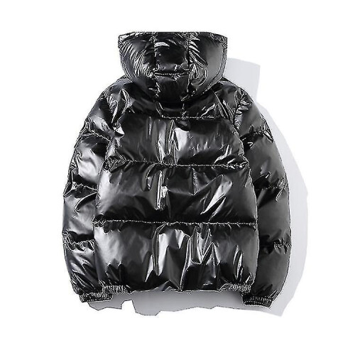 (M, Black) Men's Glossy Puffer Jacket Metallic Shiny Down Coat 2