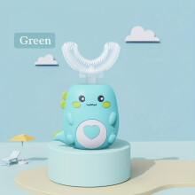 (Green) Cartoon Electric Toothbrush - 3 Cleaning Modes, 60s Smart Reminder, Food-Grade Silicone