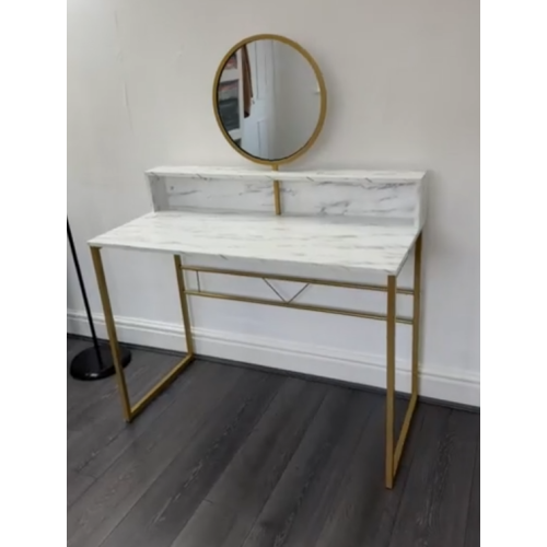 Modern Dressing Table Faux Marble Makeup Mirror Set Bedroom Vanity Shelf Unit