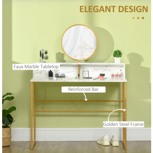 Modern Dressing Table Faux Marble Makeup Mirror Set Bedroom Vanity Shelf Unit 2