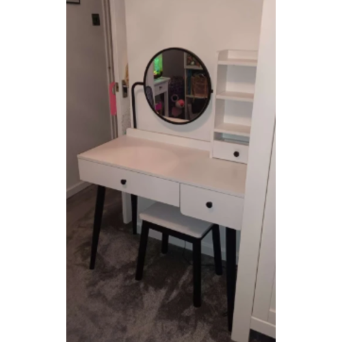 Large Dressing Table Vanity Stool Mirror Set Vintage Retro Makeup Chic Room Drawer 1