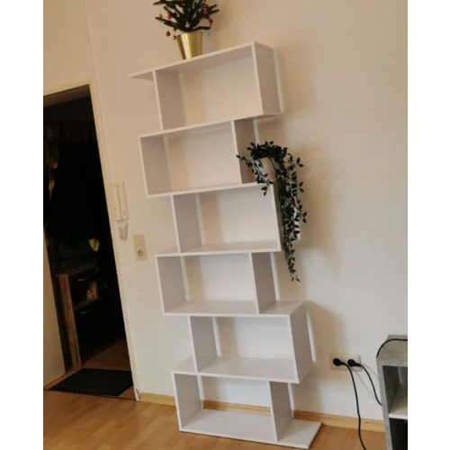 Tall Wooden Bookcase Display Storage Cabinet Modern Room Divider White Shelving Unit 1
