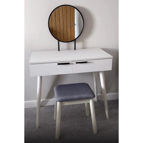 Dressing Table Stool Set Vintage Retro Makeup Mirror Vanity Storage Drawer Unit 1