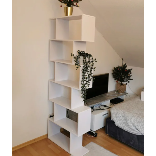 Tall Wooden Bookcase Display Storage Cabinet Modern Room Divider White Shelving Unit