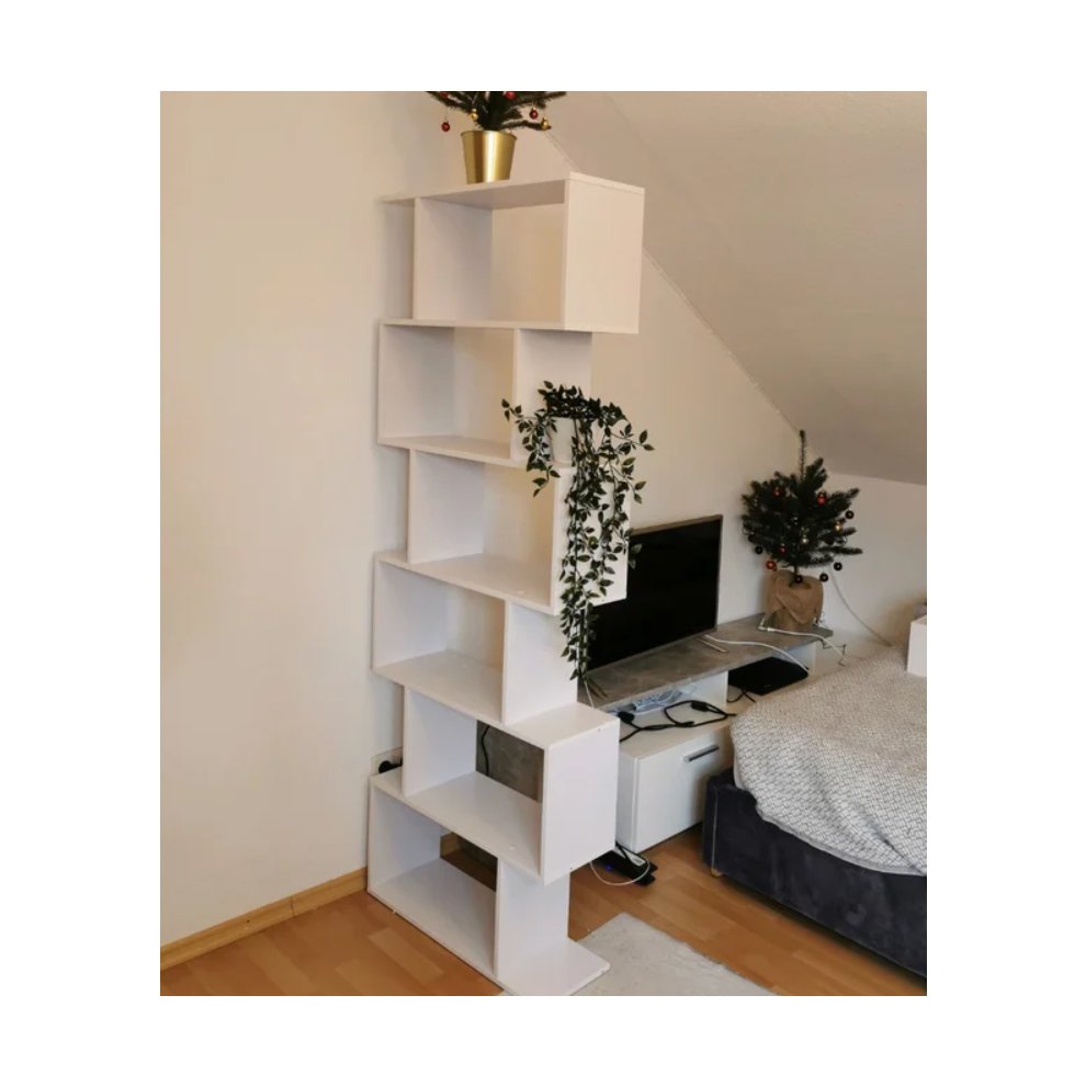 Duophonic Uhf Disks Tall Wooden Bookcase Display Storage Cabinet Modern Room Divider White Shelving Unit