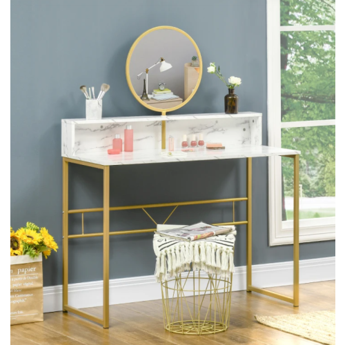 Modern Dressing Table Faux Marble Makeup Mirror Set Bedroom Vanity Shelf Unit 1