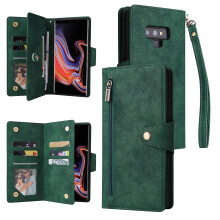 (Green) Compatible With Samsung Galaxy Note 9 Case Pu Leather Magnetic Flip Zipper Card Holder Wallet Cover