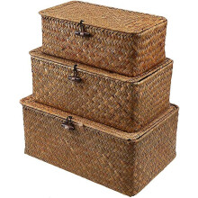3 Pcs Woven Storage Chests With Lid