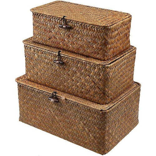 3 Pcs Woven Storage Chests With Lid