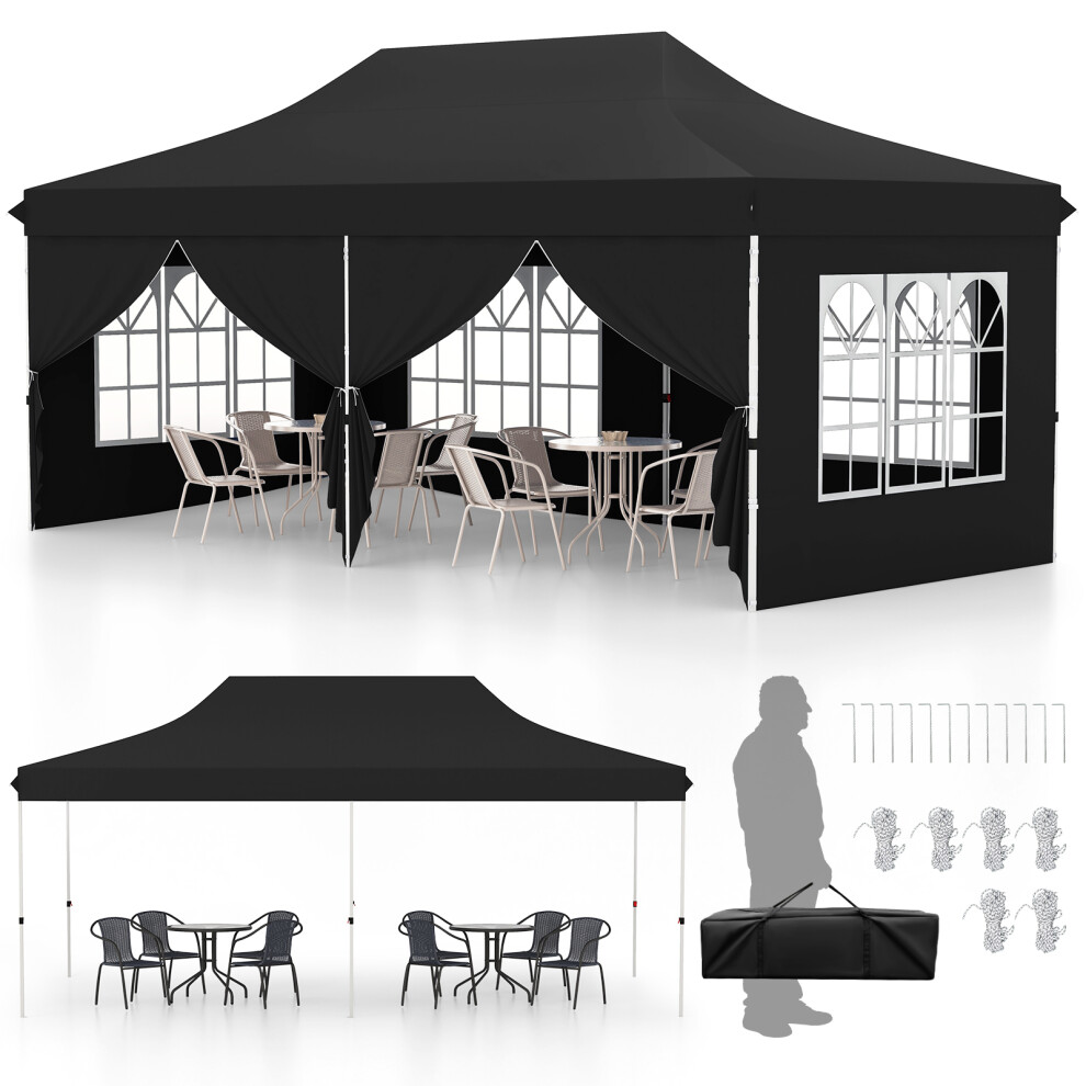 Pop-up Canopy 10 x 20 FT Gazebo Sun Shelter W/ Carrying Bag Black