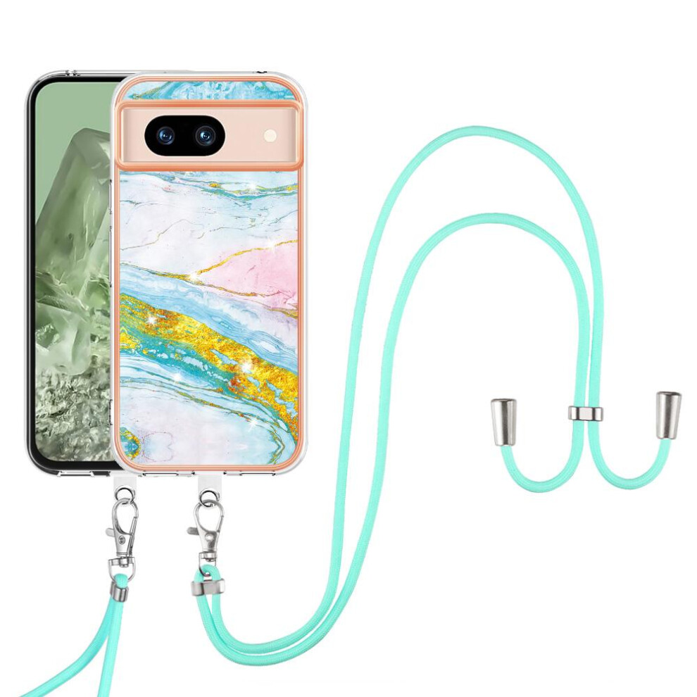 (White Green ) Case For Google Pixel 8A Bumper Anti-Scratch Soft Crossbody Lanyard Strap Marble White,Green 764762635312