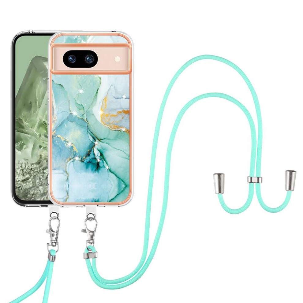 (Green) Case For Google Pixel 8A Bumper Anti-Scratch Soft Crossbody Lanyard Strap Marble Green 764762635305