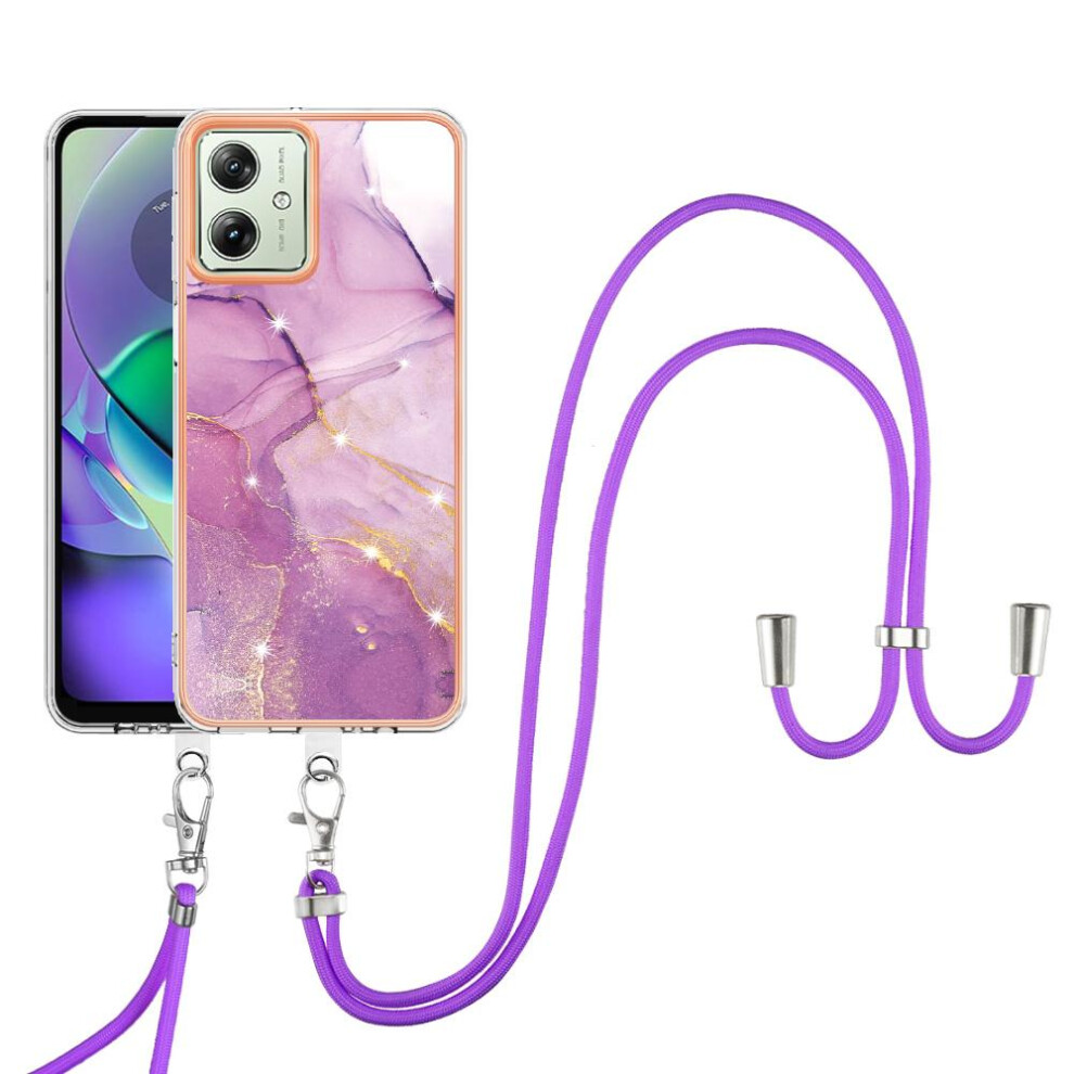 ( Violet) Case For Motorola Moto G54 Crossbody Lanyard Strap Bumper Marble Anti-Scratch Soft Light 764762635756