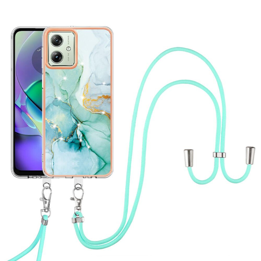 (Green) Case For Motorola Moto G54 Crossbody Lanyard Strap Bumper Marble Anti-Scratch Soft Green 764762635787