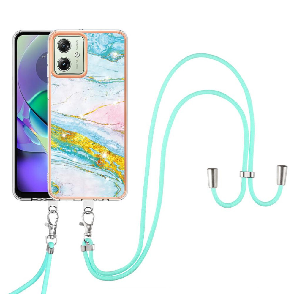 (White Green ) Case For Motorola Moto G54 Crossbody Lanyard Strap Bumper Marble Anti-Scratch Soft White,Green 764762635794