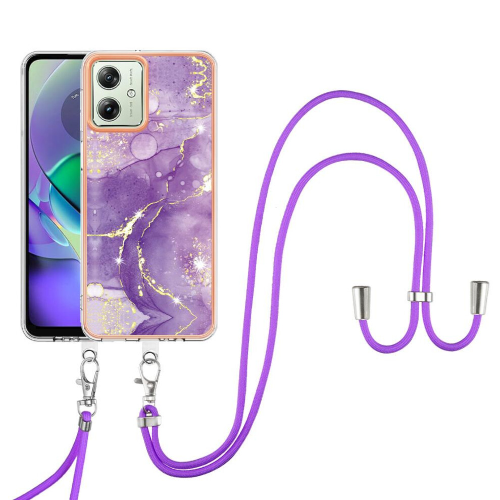 (Purple) Case For Motorola Moto G54 Crossbody Lanyard Strap Bumper Marble Anti-Scratch Soft Purple 764762635749
