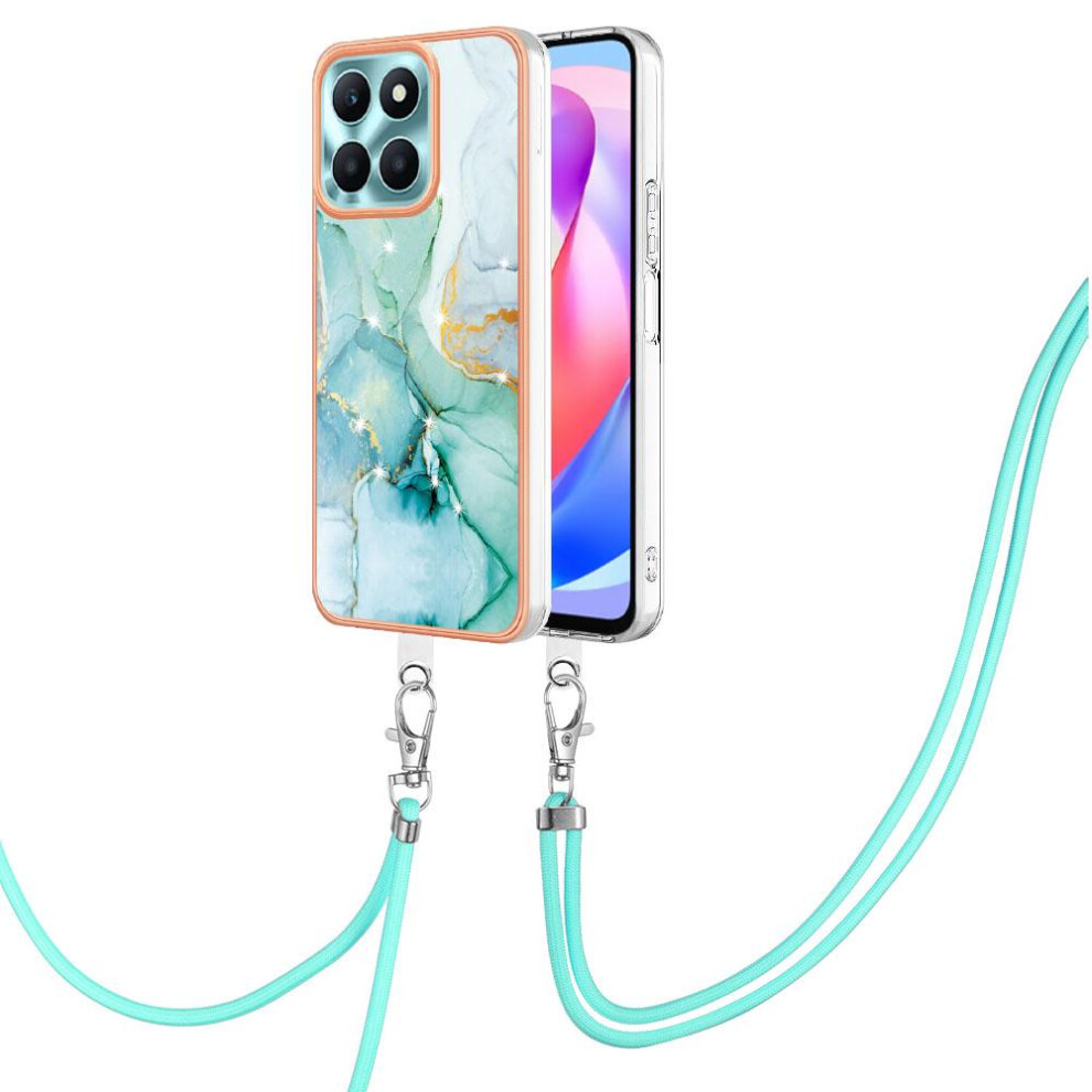 (Green) Case For Honor X6a Bumper Anti-Scratch Soft Crossbody Lanyard Strap Marble Green 764762635909