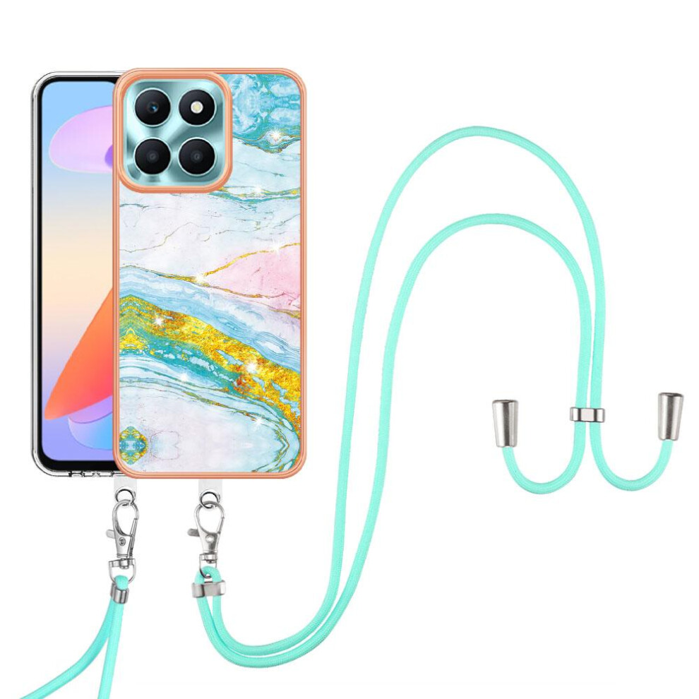 (White Green ) Case For Honor X6a Bumper Anti-Scratch Soft Crossbody Lanyard Strap Marble White,Green 764762635916