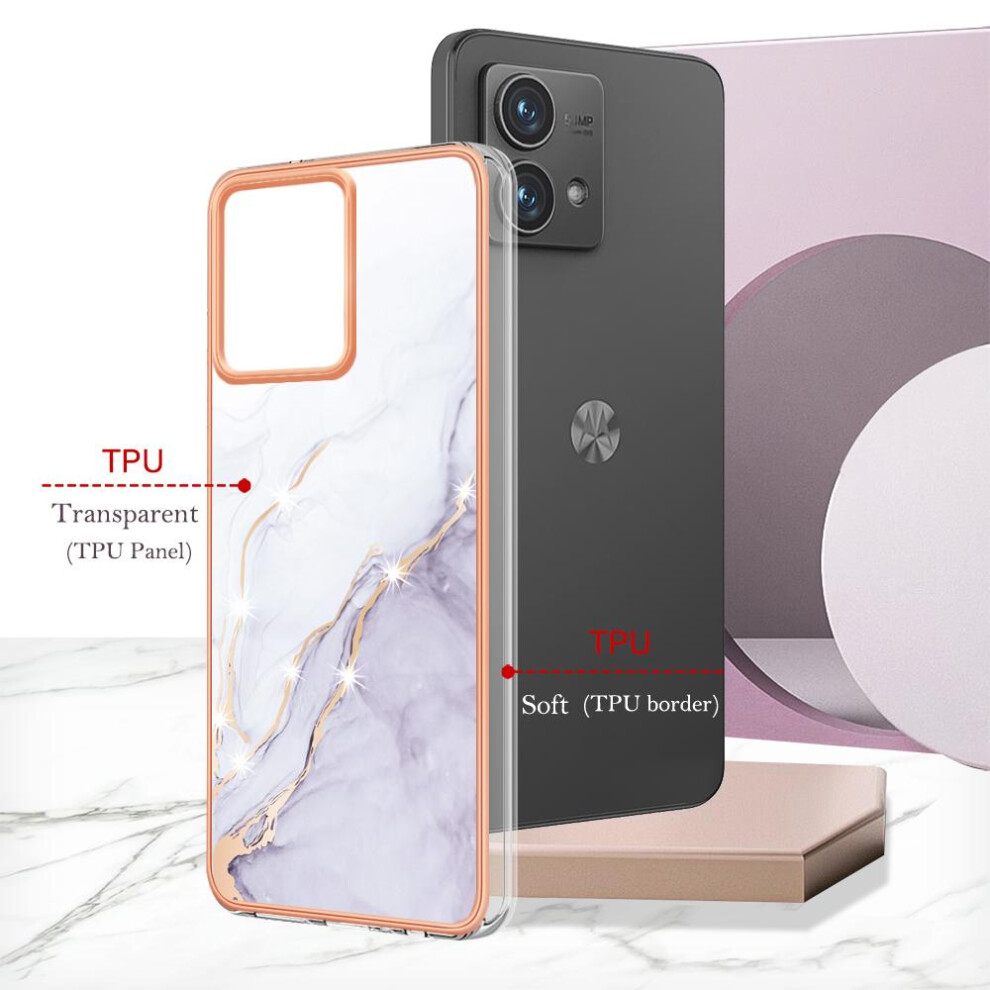 (White) Case For Motorola Moto G84 Slim Tpu Protection Soft Bumper Marble Pattern White 764762636197