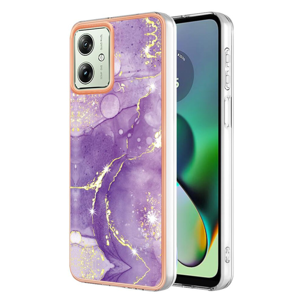 (Purple) Case For Motorola Moto G54 Protection Marble Pattern Soft Bumper Slim Tpu Purple 764762636463